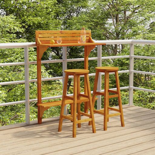 3-tlg. Balkon-Bar-Set Massivholz Akazie
