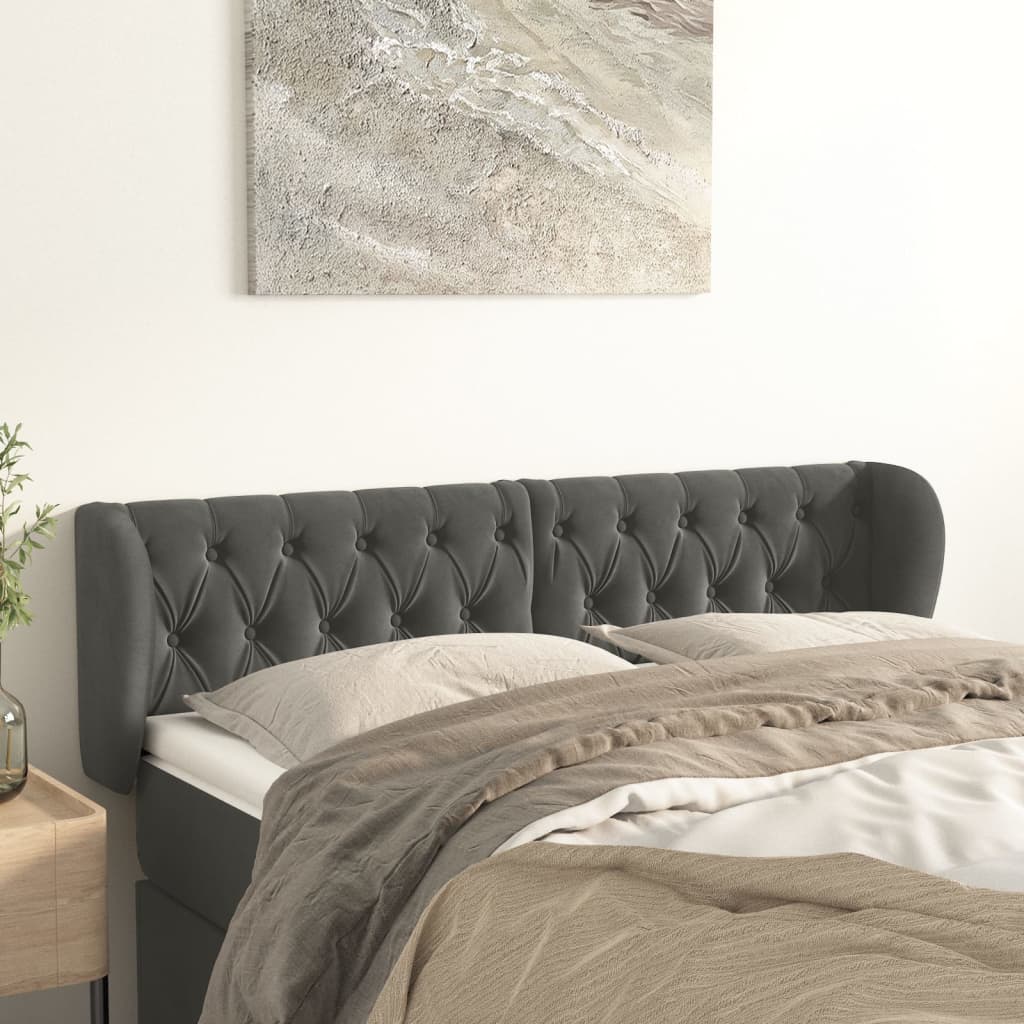 Kopfteil mit Ohren Hellgrau 83x23x78/88 cm Samt