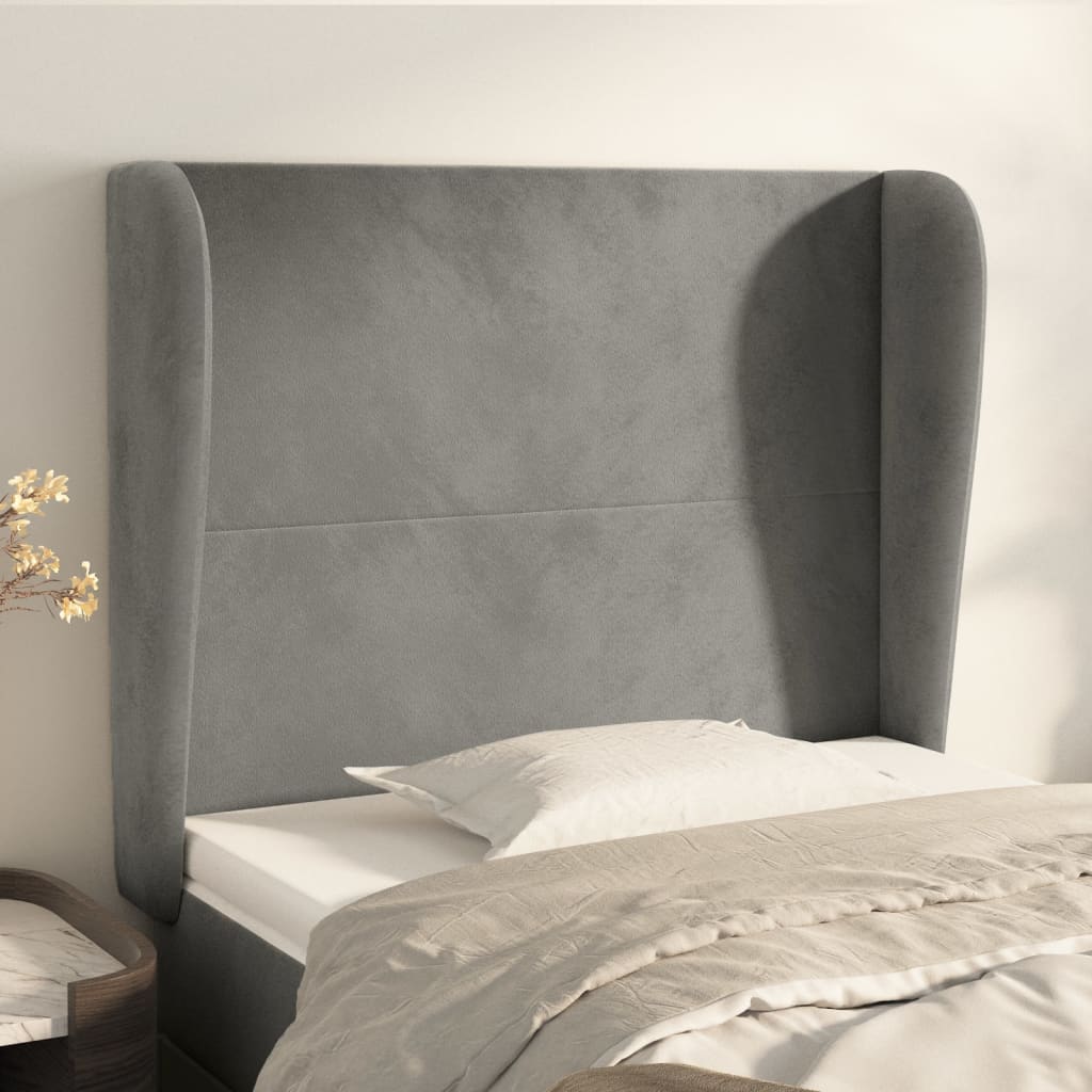 Kopfteil mit Ohren Hellgrau 83x23x78/88 cm Samt