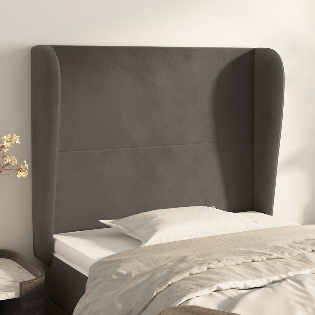 Kopfteil mit Ohren Hellgrau 83x23x78/88 cm Samt