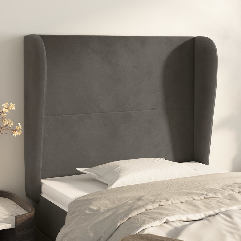 Kopfteil mit Ohren Hellgrau 83x23x78/88 cm Samt