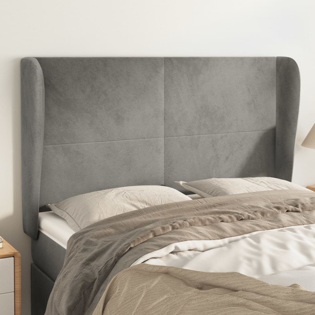 Kopfteil mit Ohren Hellgrau 83x23x78/88 cm Samt