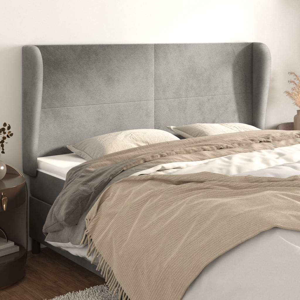 Kopfteil mit Ohren Hellgrau 83x23x78/88 cm Samt