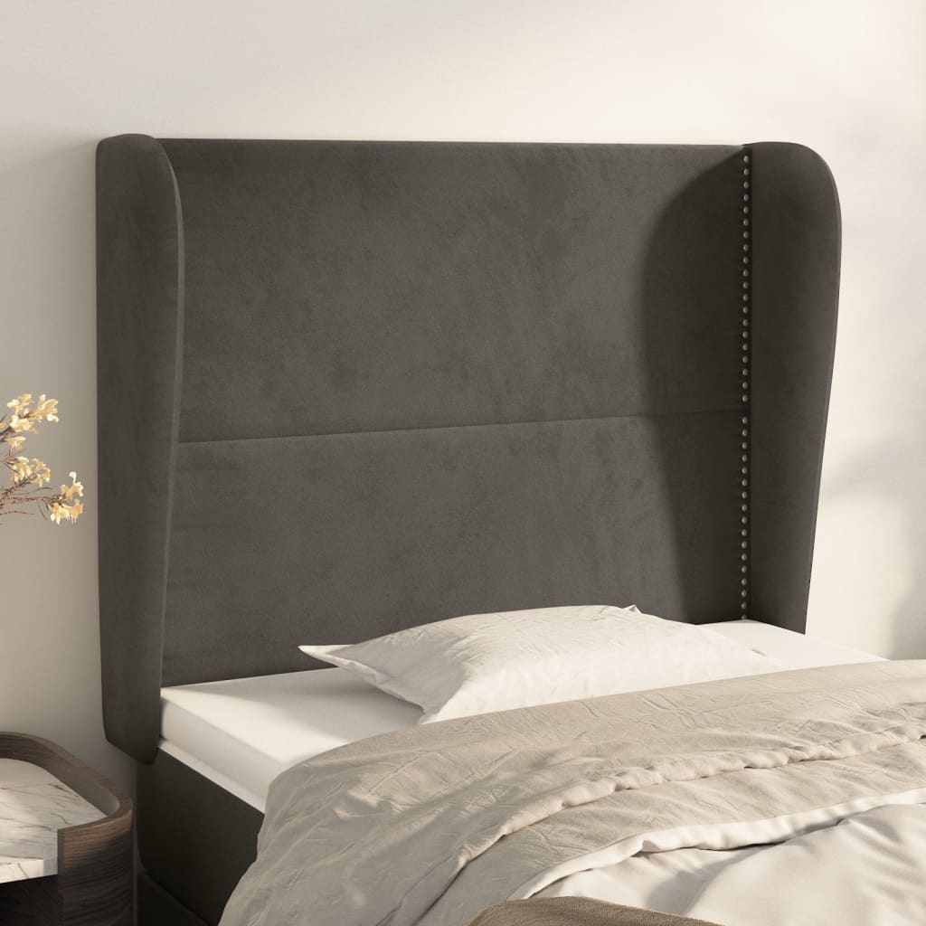 Kopfteil mit Ohren Hellgrau 83x23x78/88 cm Samt