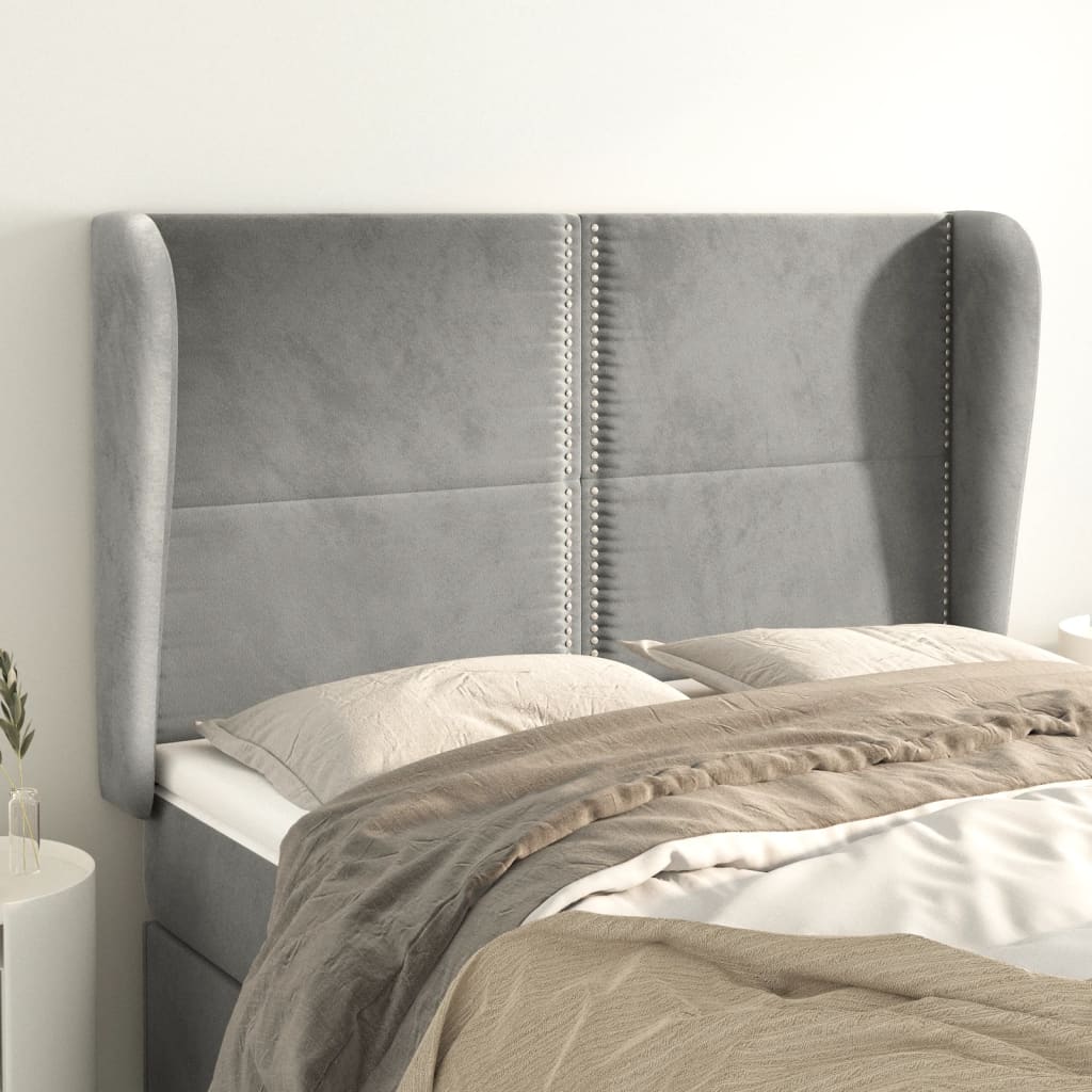 Kopfteil mit Ohren Hellgrau 83x23x78/88 cm Samt