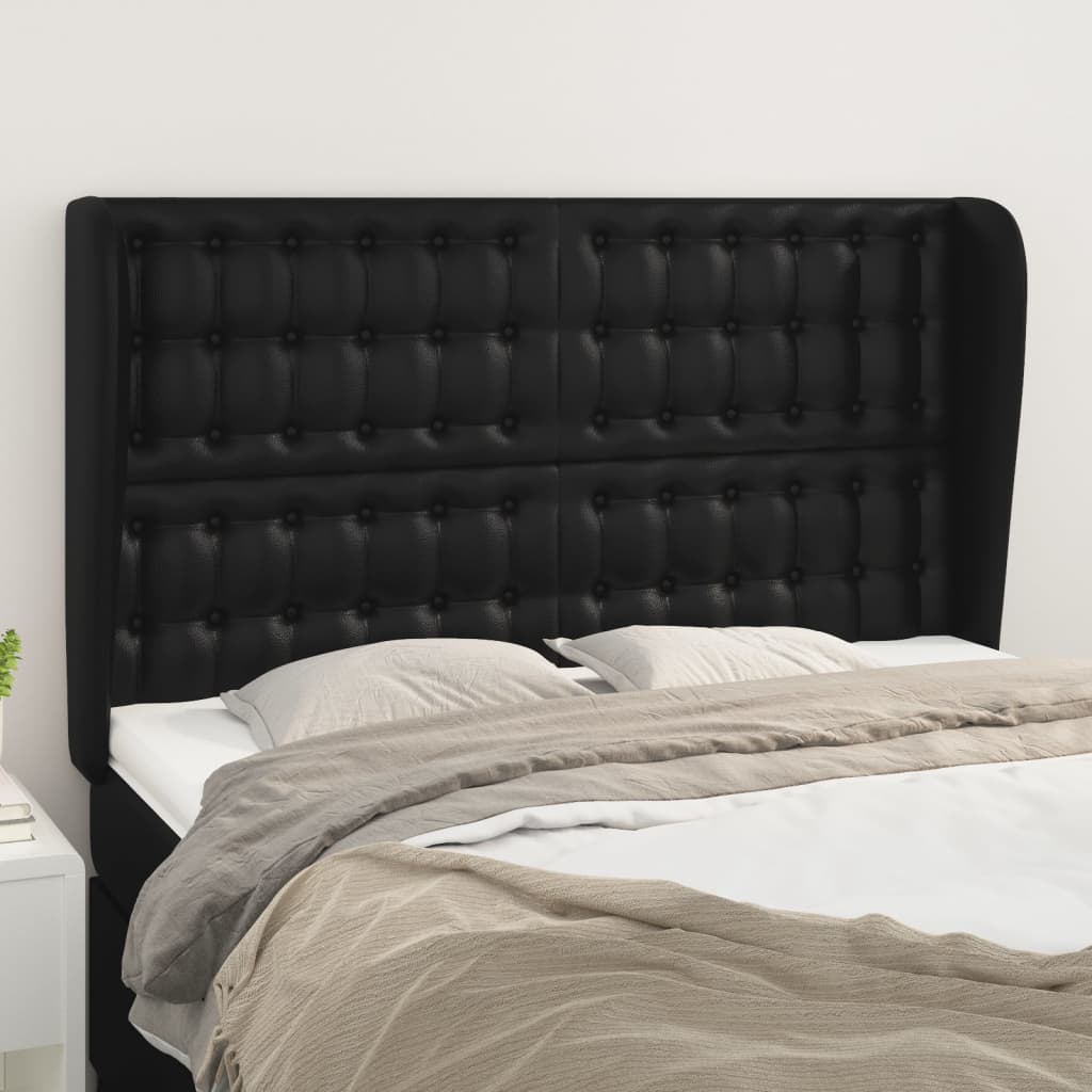 Kopfteil mit Ohren Schwarz 83x23x78/88 cm Kunstleder