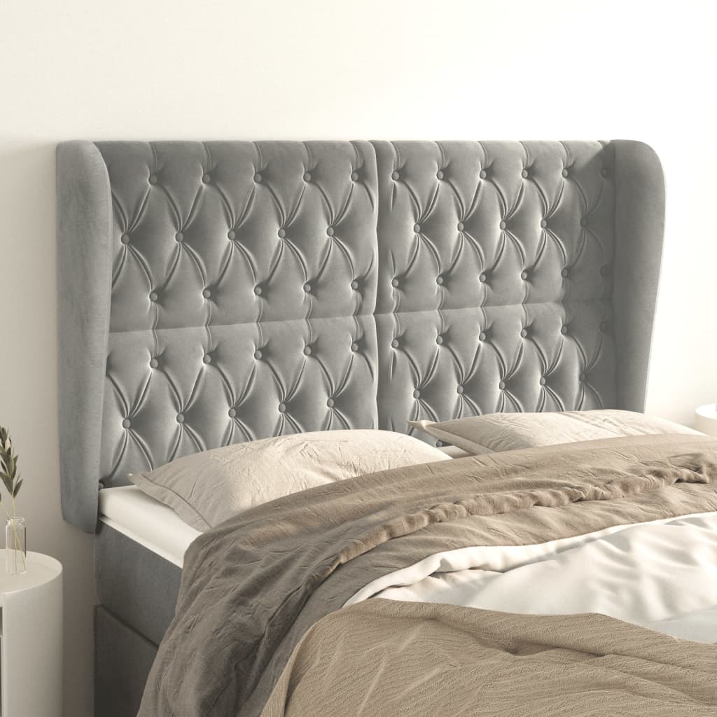 Kopfteil mit Ohren Hellgrau 83x23x78/88 cm Samt