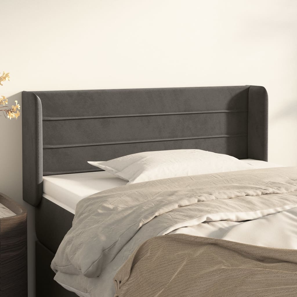 Kopfteil mit Ohren Hellgrau 83x16x78/88 cm Samt