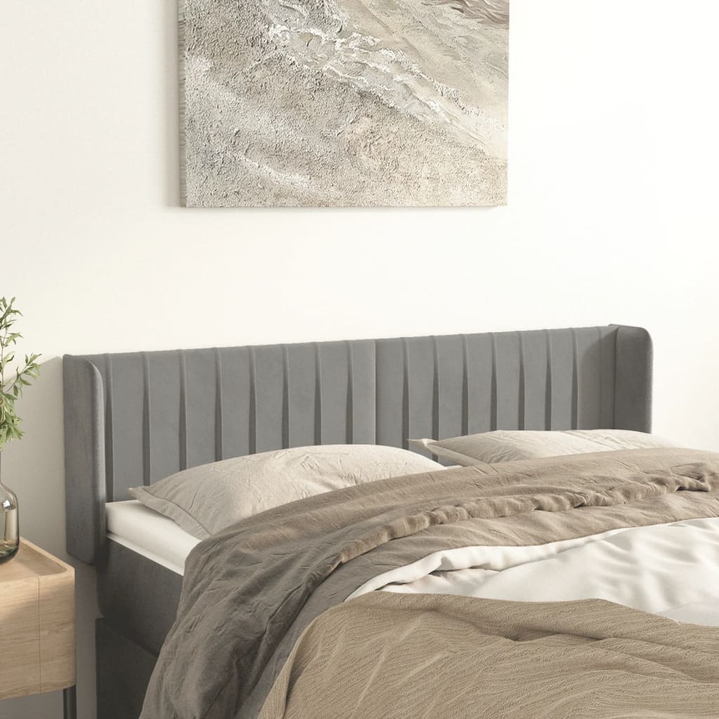 Kopfteil mit Ohren Hellgrau 83x16x78/88 cm Samt