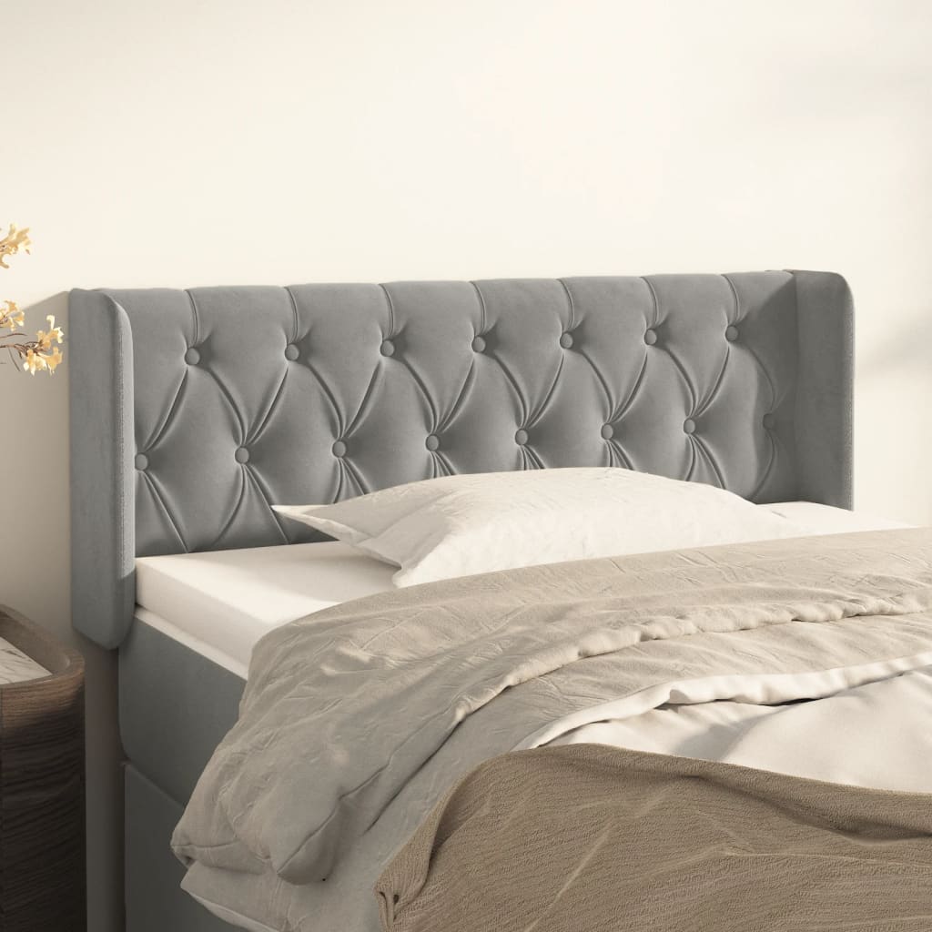 Kopfteil mit Ohren Hellgrau 83x16x78/88 cm Samt