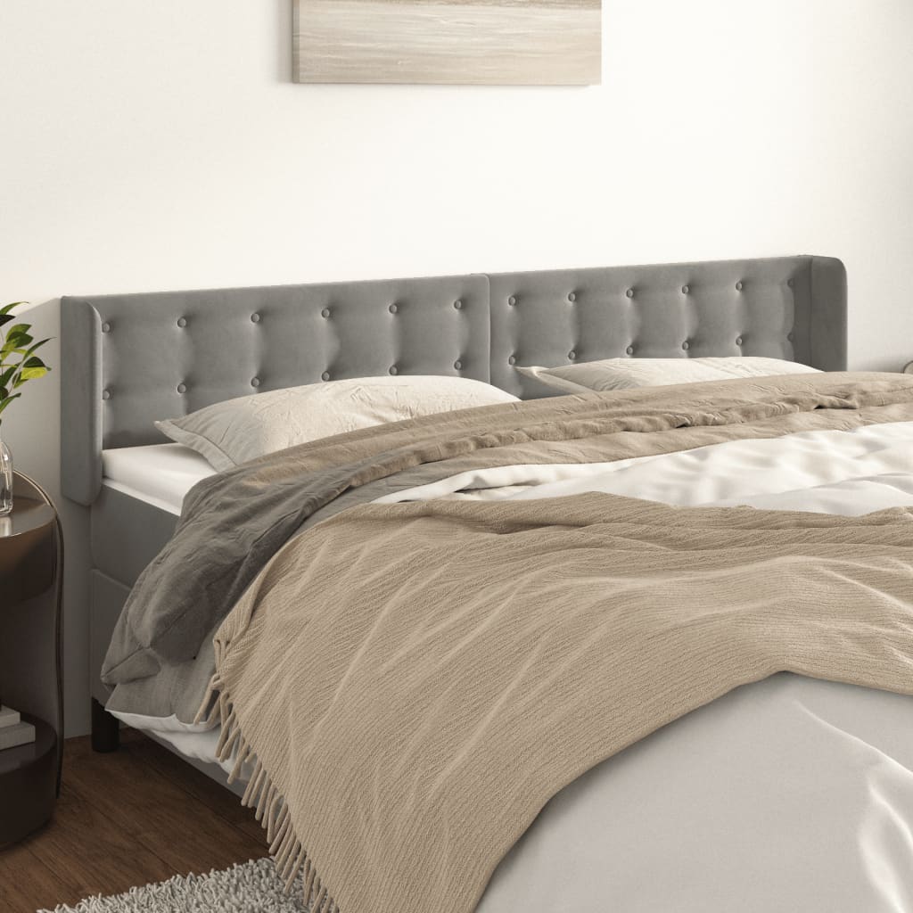 Kopfteil mit Ohren Hellgrau 83x16x78/88 cm Samt