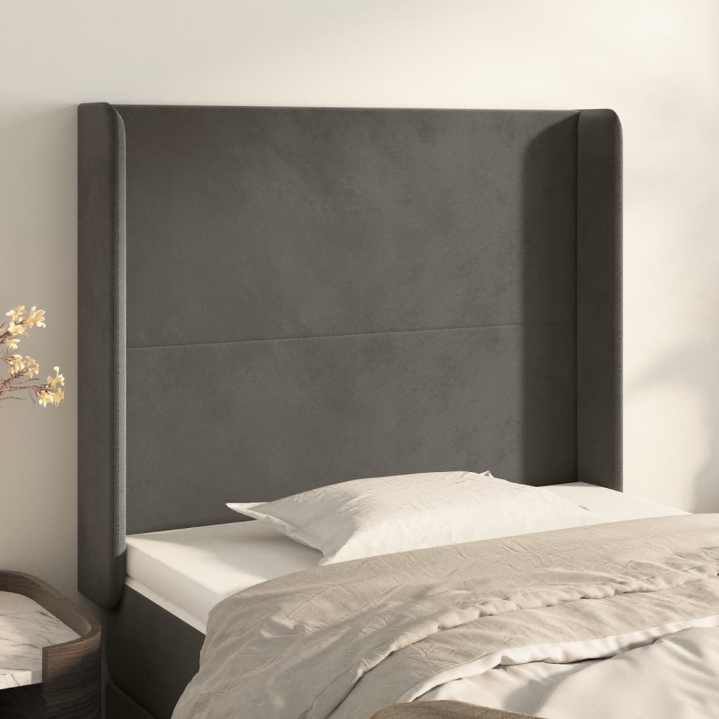 Kopfteil mit Ohren Hellgrau 83x16x78/88 cm Samt