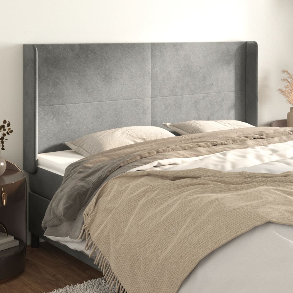 Kopfteil mit Ohren Hellgrau 83x16x78/88 cm Samt
