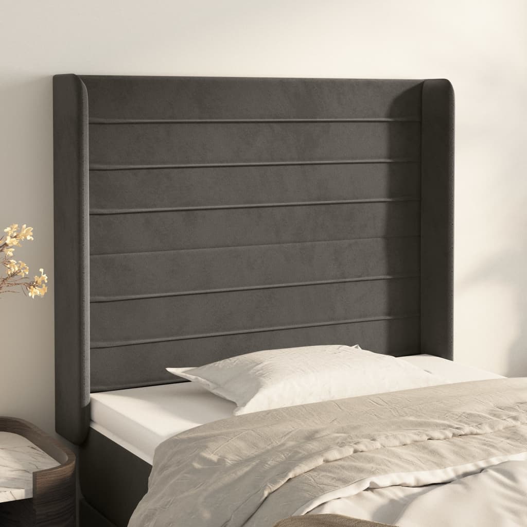 Kopfteil mit Ohren Hellgrau 83x16x78/88 cm Samt