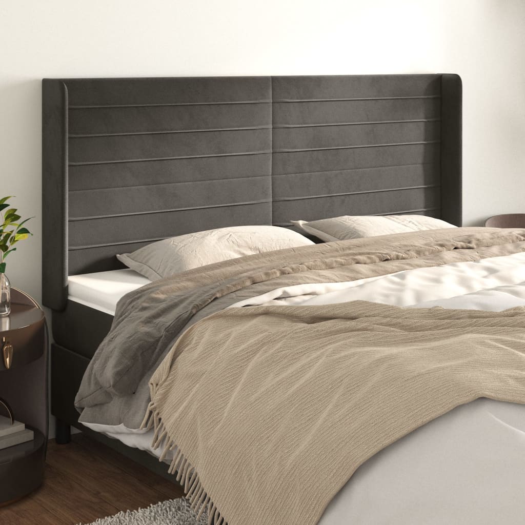 Kopfteil mit Ohren Hellgrau 83x16x78/88 cm Samt
