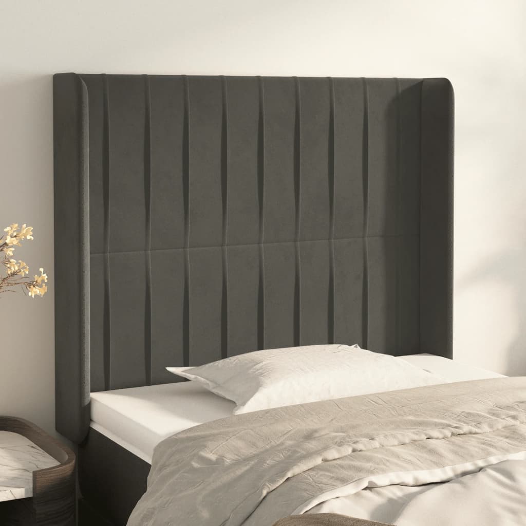 Kopfteil mit Ohren Hellgrau 83x16x78/88 cm Samt