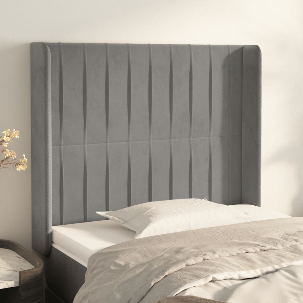 Kopfteil mit Ohren Hellgrau 83x16x78/88 cm Samt