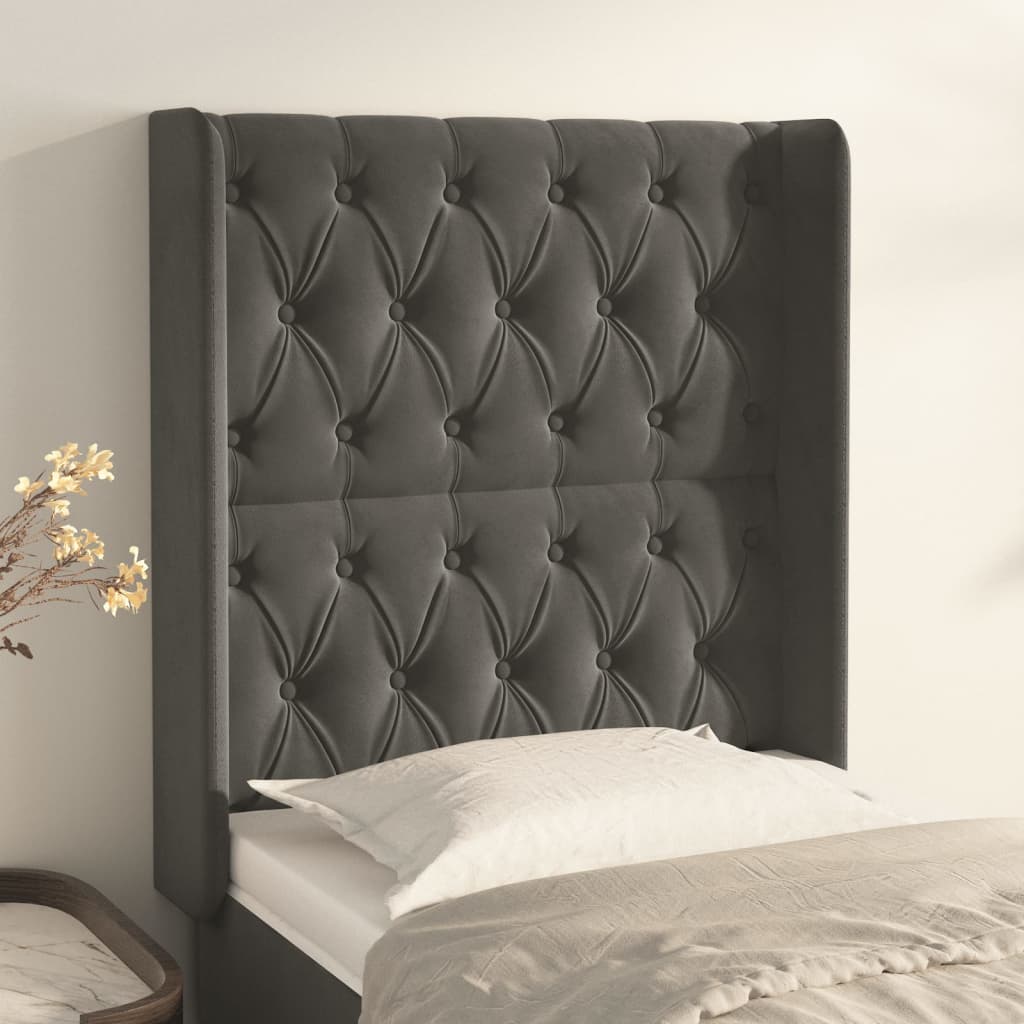 Kopfteil mit Ohren Hellgrau 83x16x78/88 cm Samt