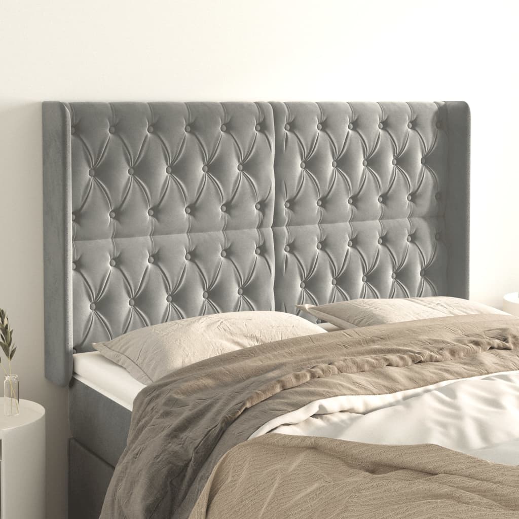 Kopfteil mit Ohren Hellgrau 83x16x78/88 cm Samt