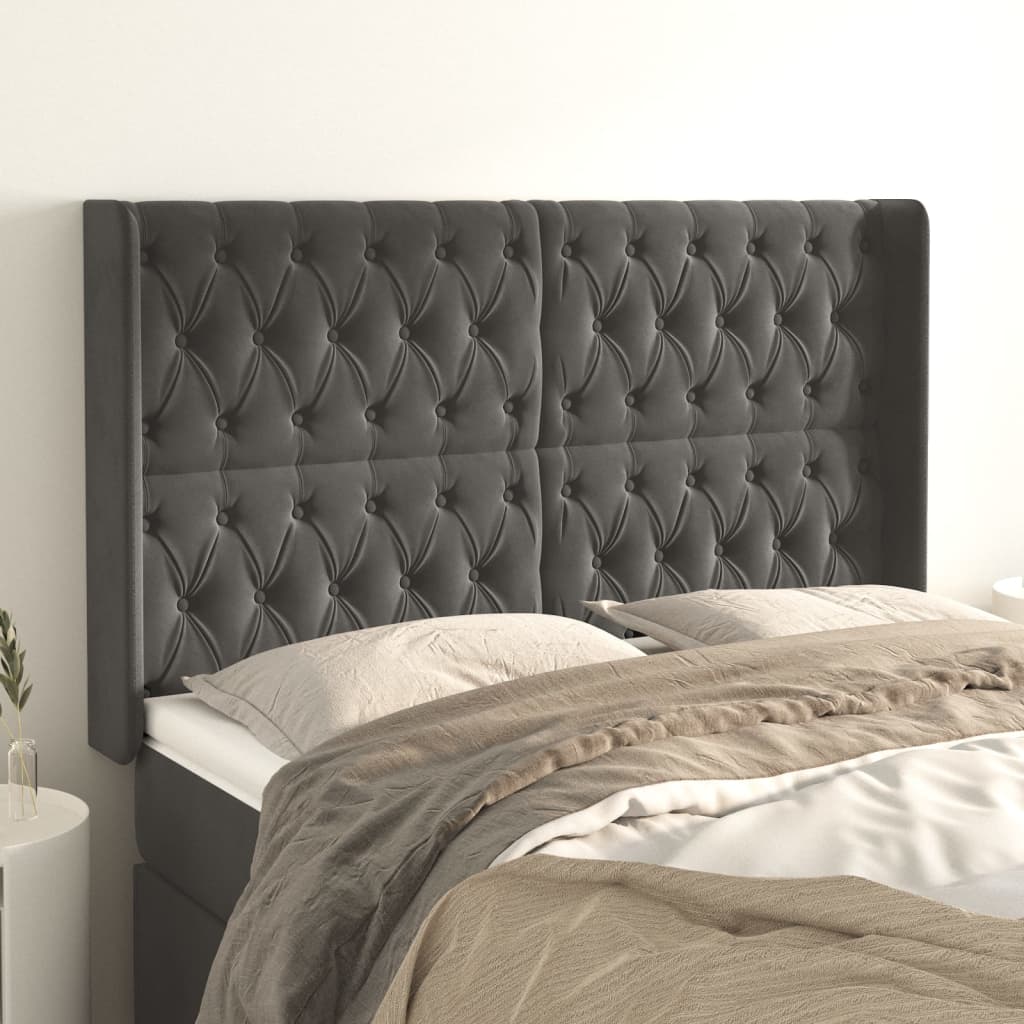 Kopfteil mit Ohren Hellgrau 83x16x78/88 cm Samt