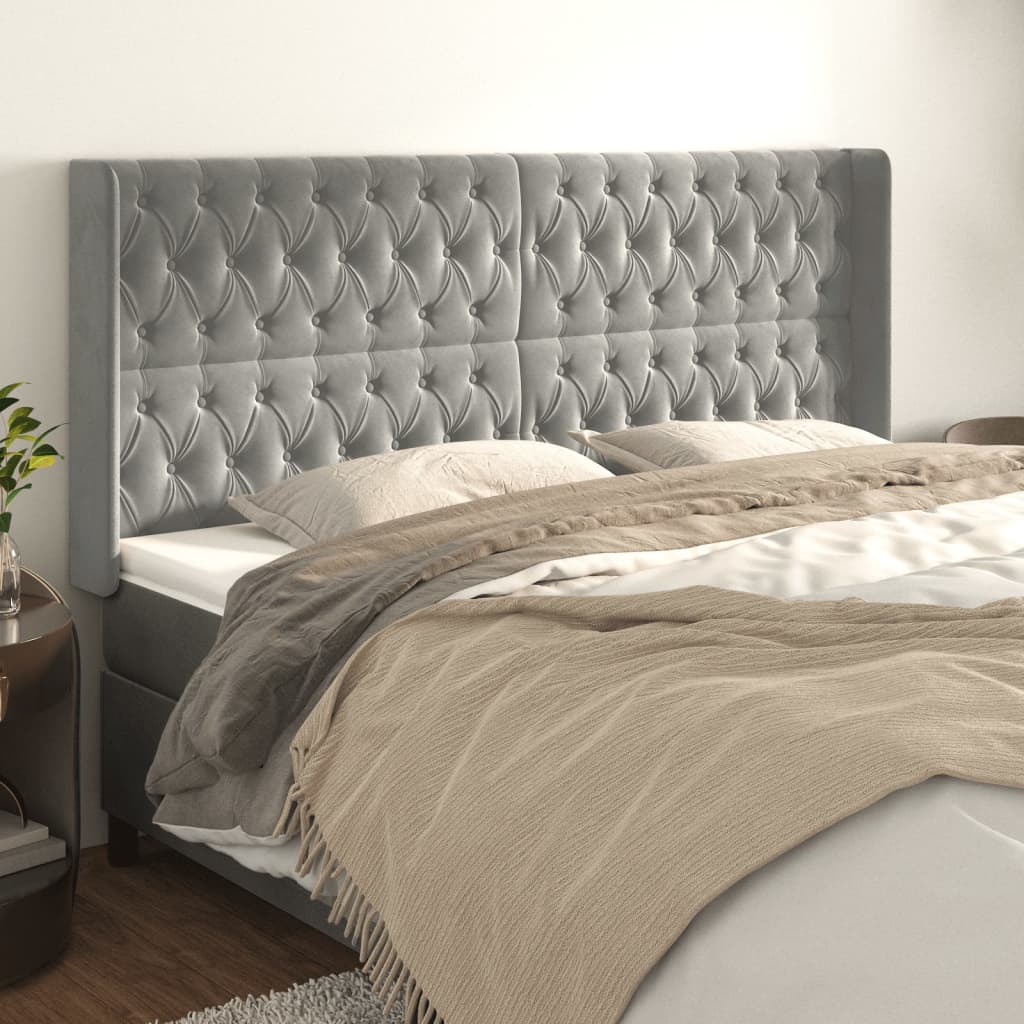 Kopfteil mit Ohren Hellgrau 83x16x78/88 cm Samt