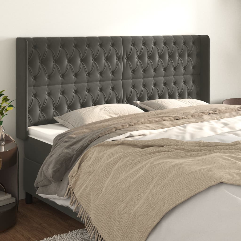 Kopfteil mit Ohren Hellgrau 83x16x78/88 cm Samt