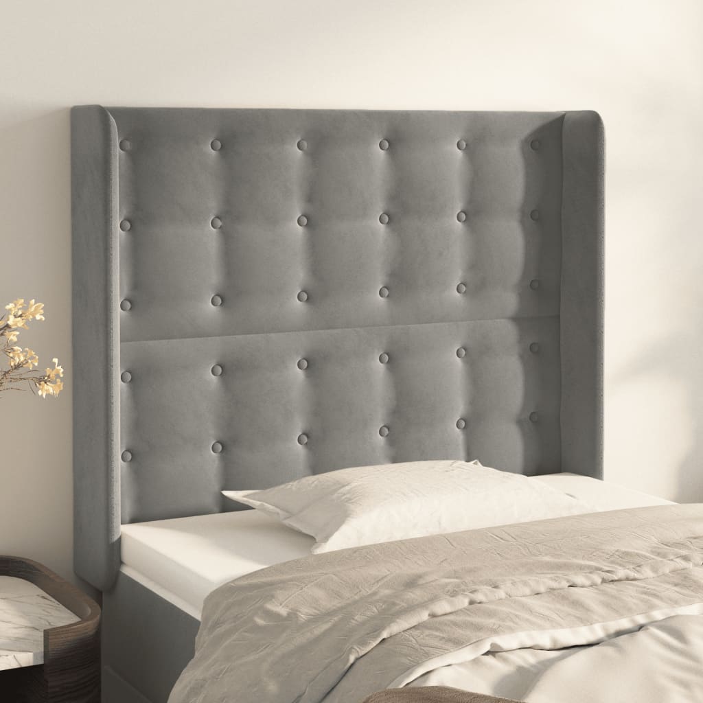 Kopfteil mit Ohren Hellgrau 83x16x78/88 cm Samt