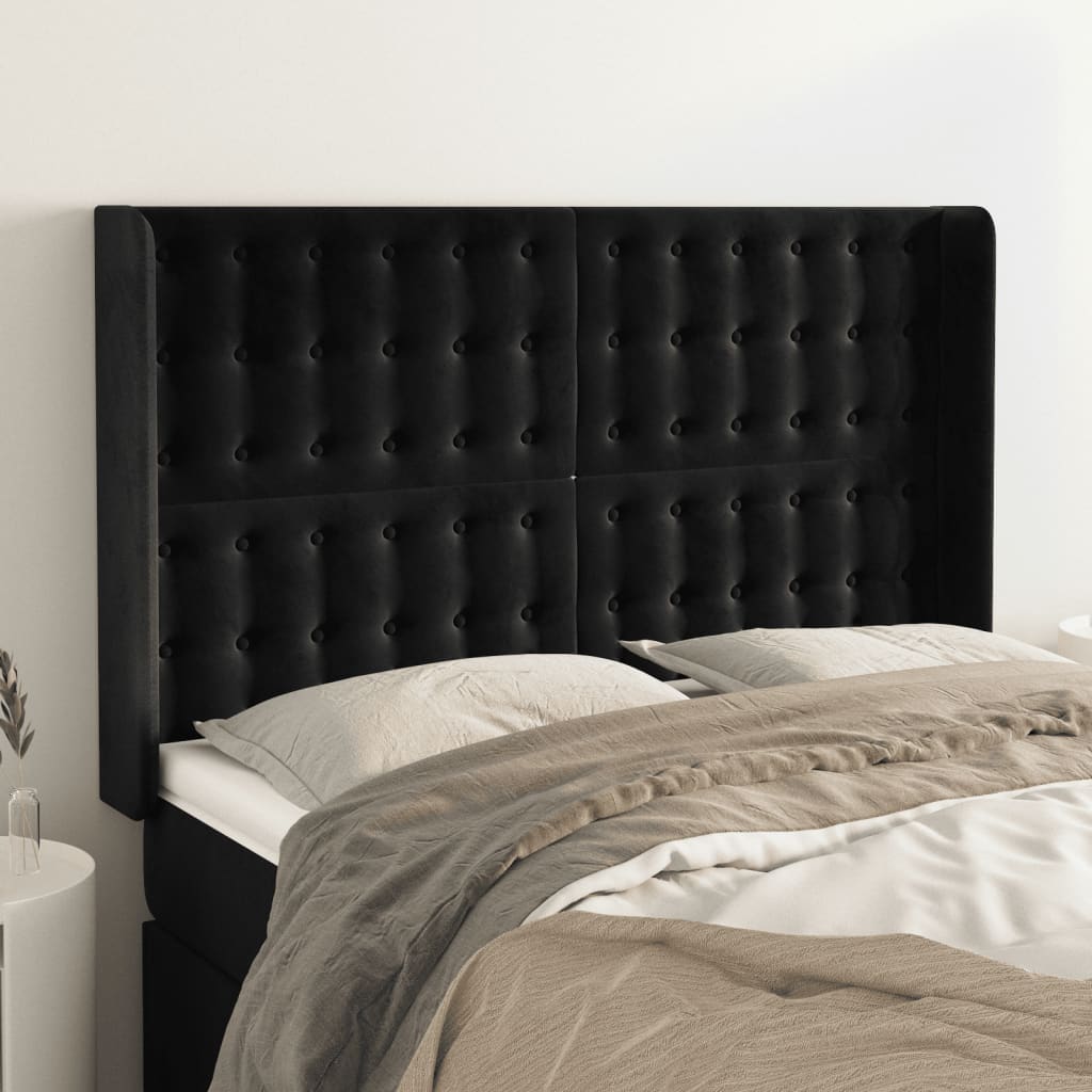 Kopfteil mit Ohren Hellgrau 83x16x78/88 cm Samt
