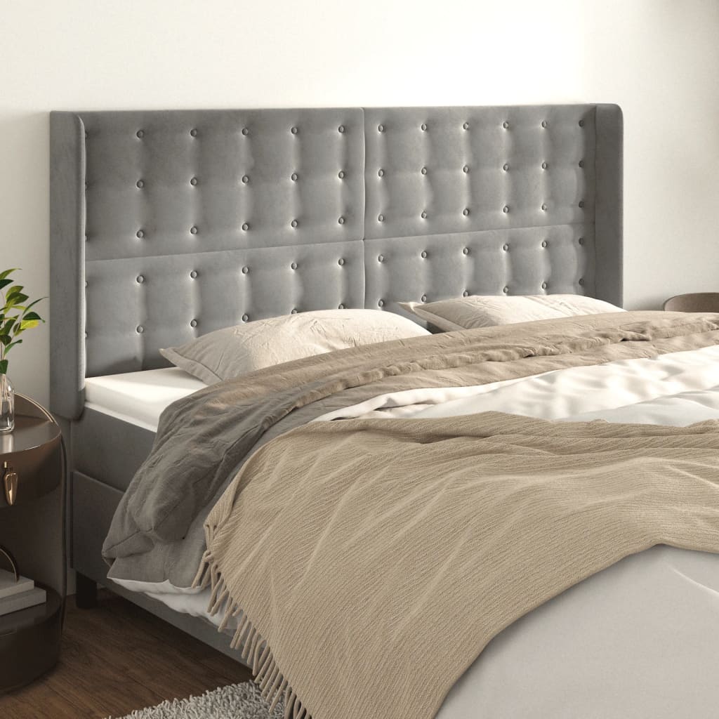 Kopfteil mit Ohren Hellgrau 83x16x78/88 cm Samt