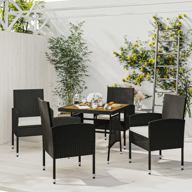 3-tlg. Garten-Essgruppe Poly Rattan Schwarz
