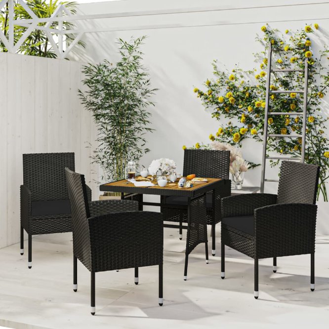 3-tlg. Garten-Essgruppe Poly Rattan Schwarz