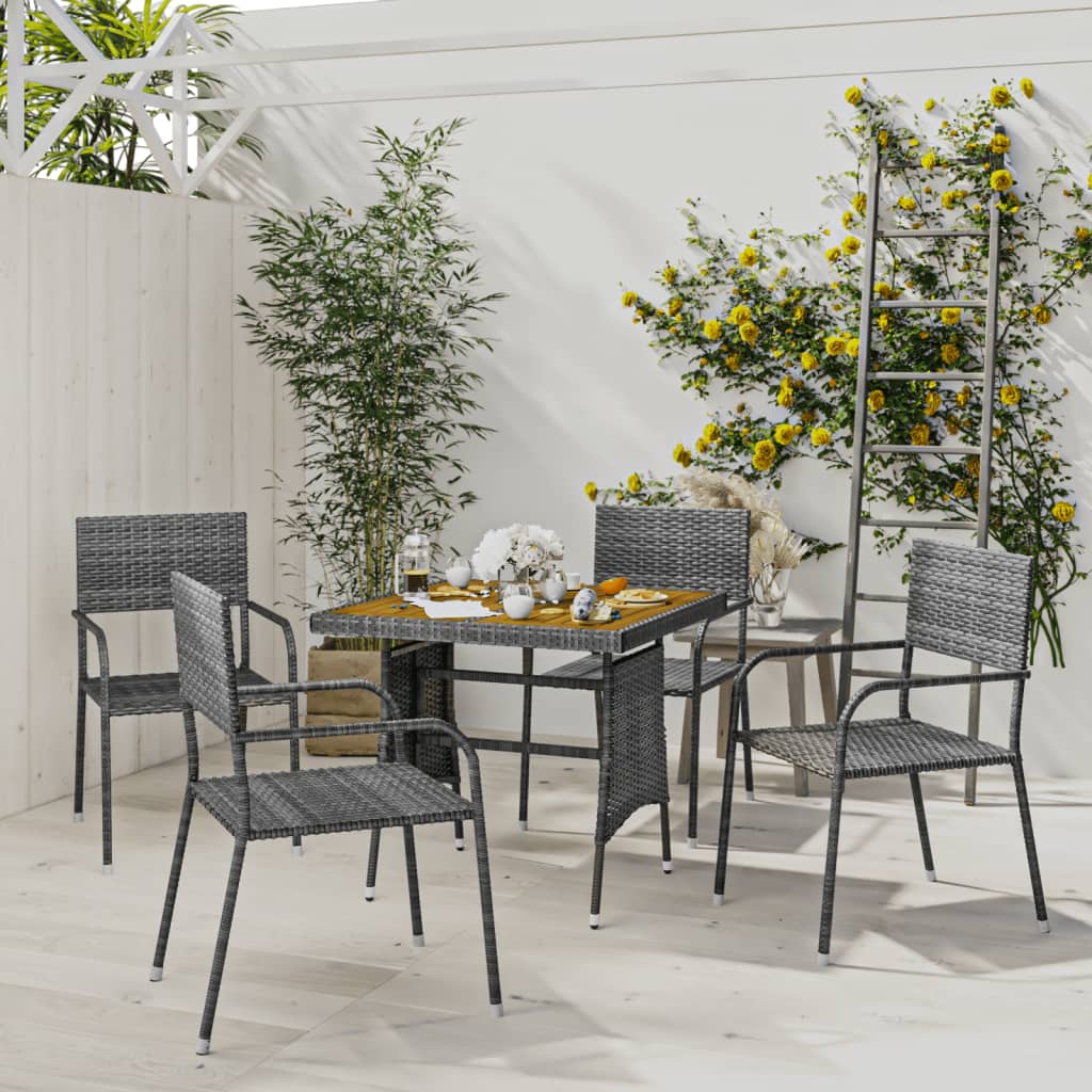 3-tlg. Garten-Essgruppe Poly Rattan Schwarz