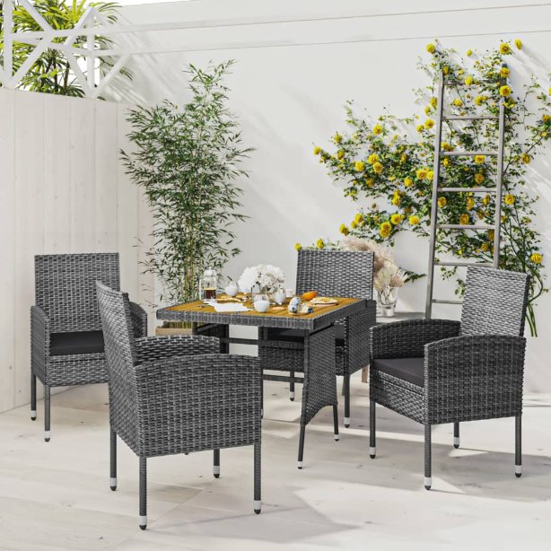 3-tlg. Garten-Essgruppe Poly Rattan Schwarz