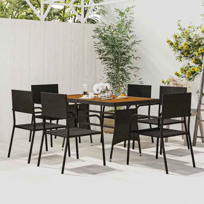 5-tlg. Garten-Essgruppe Poly Rattan Schwarz