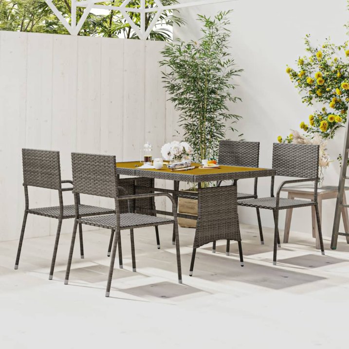 5-tlg. Garten-Essgruppe Poly Rattan Schwarz