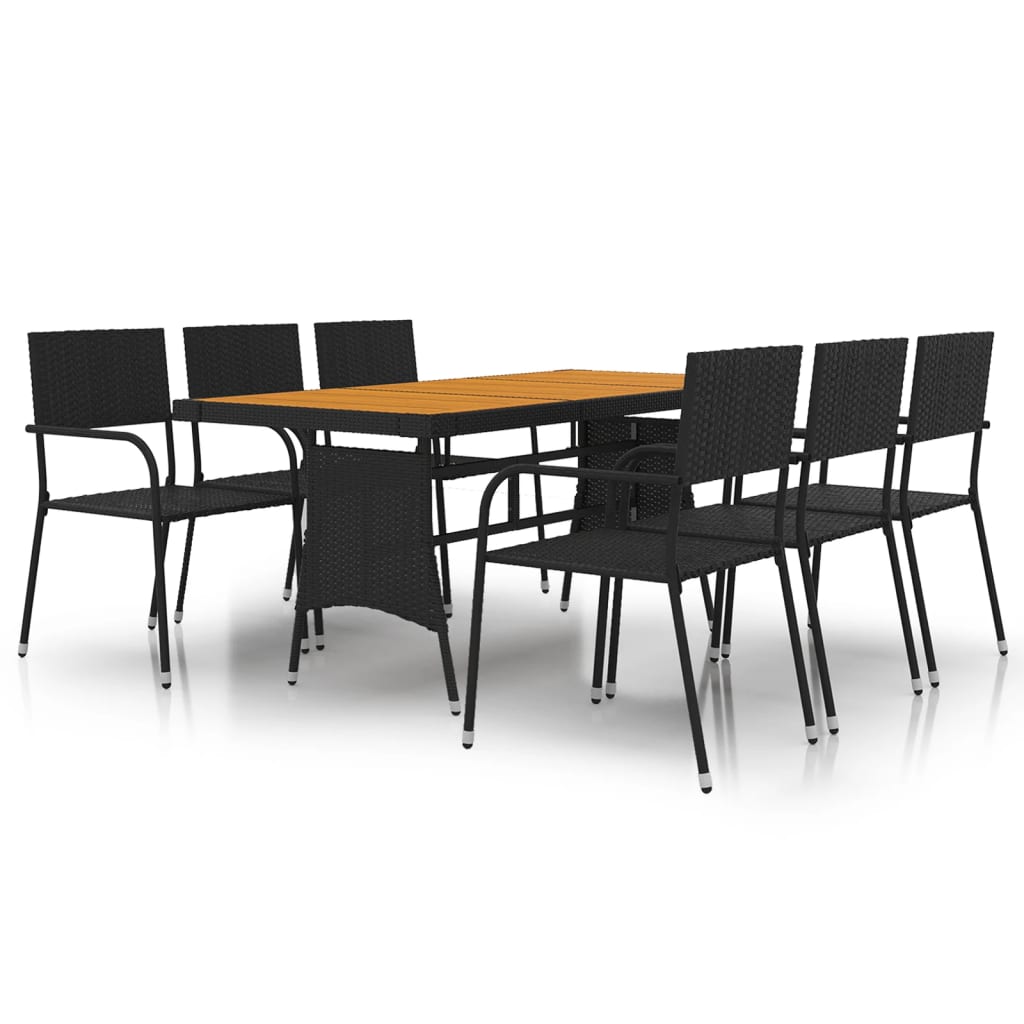 7-tlg. Garten-Essgruppe Poly Rattan Schwarz