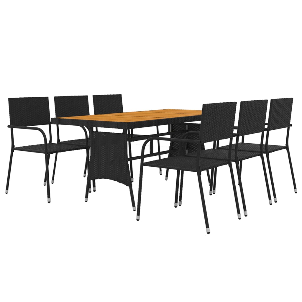 7-tlg. Garten-Essgruppe Poly Rattan Schwarz