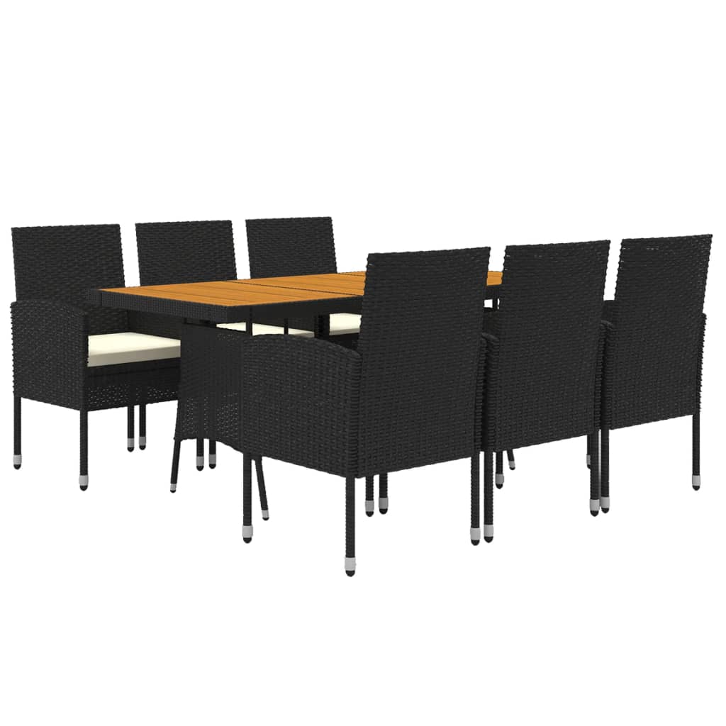 7-tlg. Garten-Essgruppe Poly Rattan Schwarz