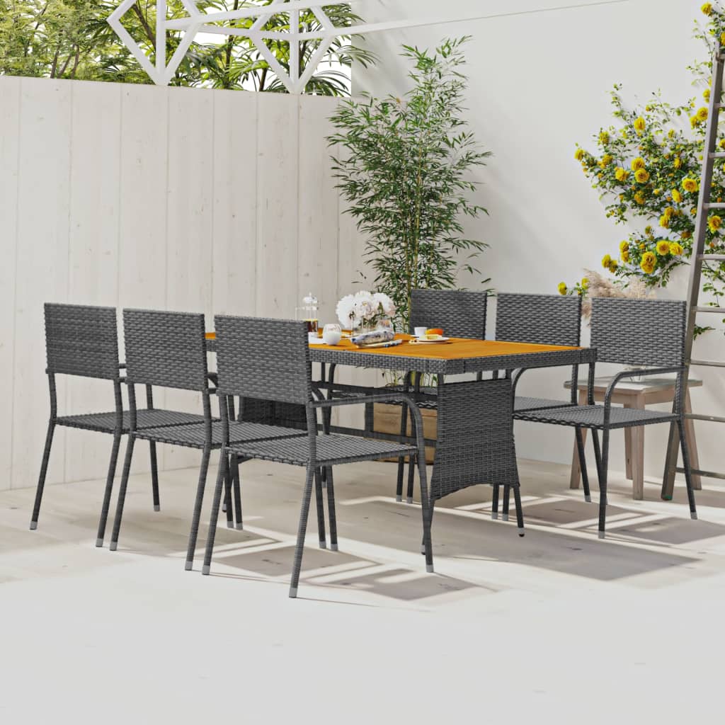 7-tlg. Garten-Essgruppe Poly Rattan Schwarz