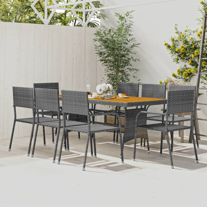 7-tlg. Garten-Essgruppe Poly Rattan Schwarz
