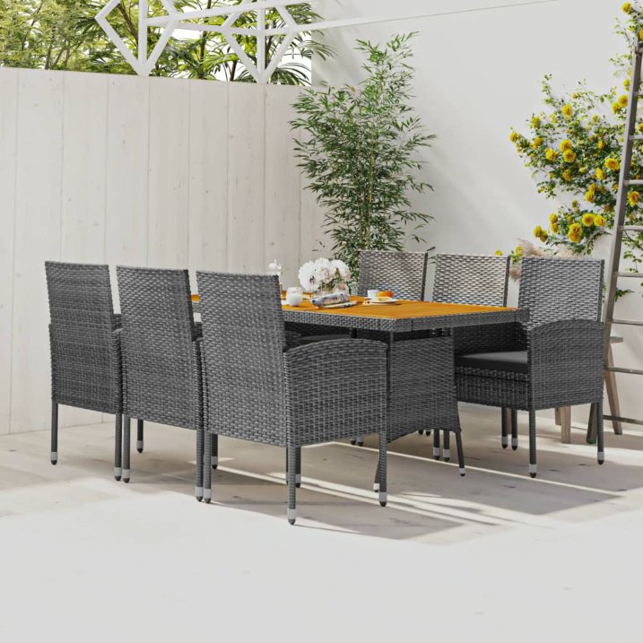 7-tlg. Garten-Essgruppe Poly Rattan Schwarz