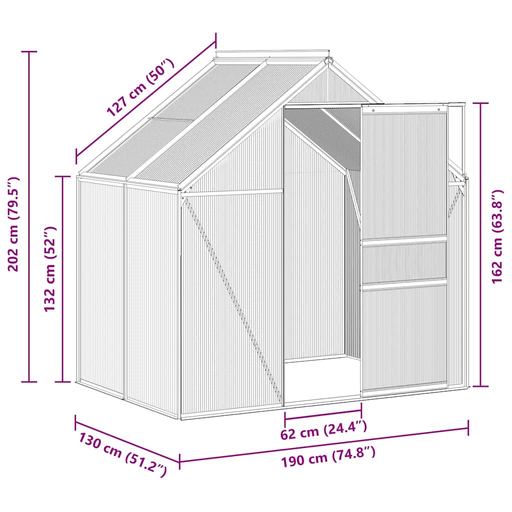 vidaXL Anlehngewächshaus Anthrazit Aluminium 2,47 m²