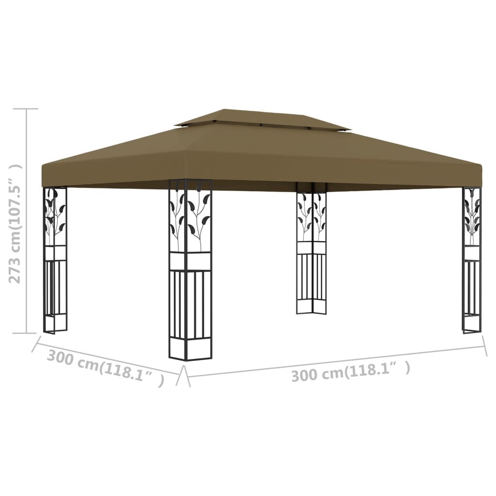 vidaXL Pavillon mit Doppeldach 3x4 m Taupe 180 g/m²