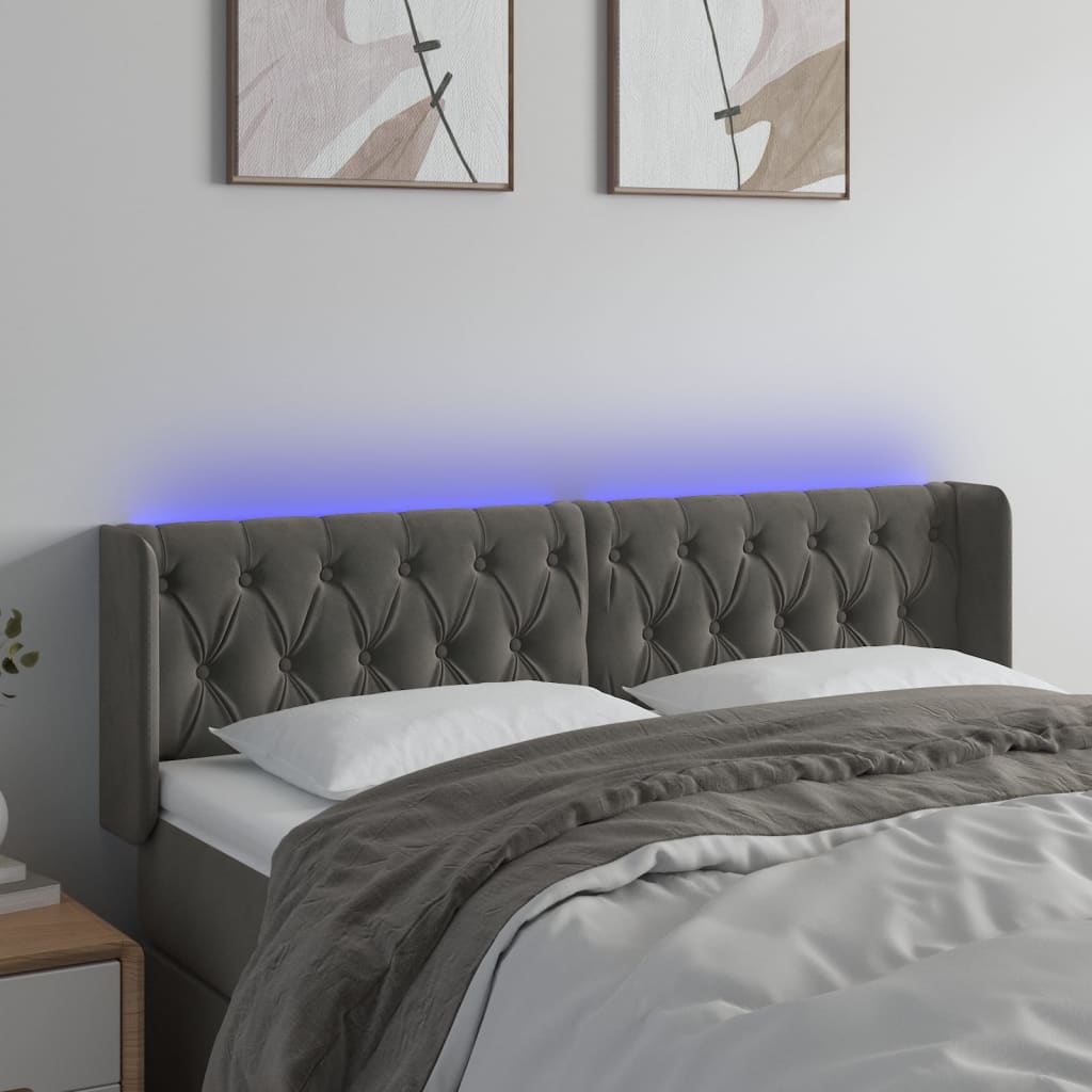 LED Kopfteil Hellgrau 83x16x78/88 cm Samt