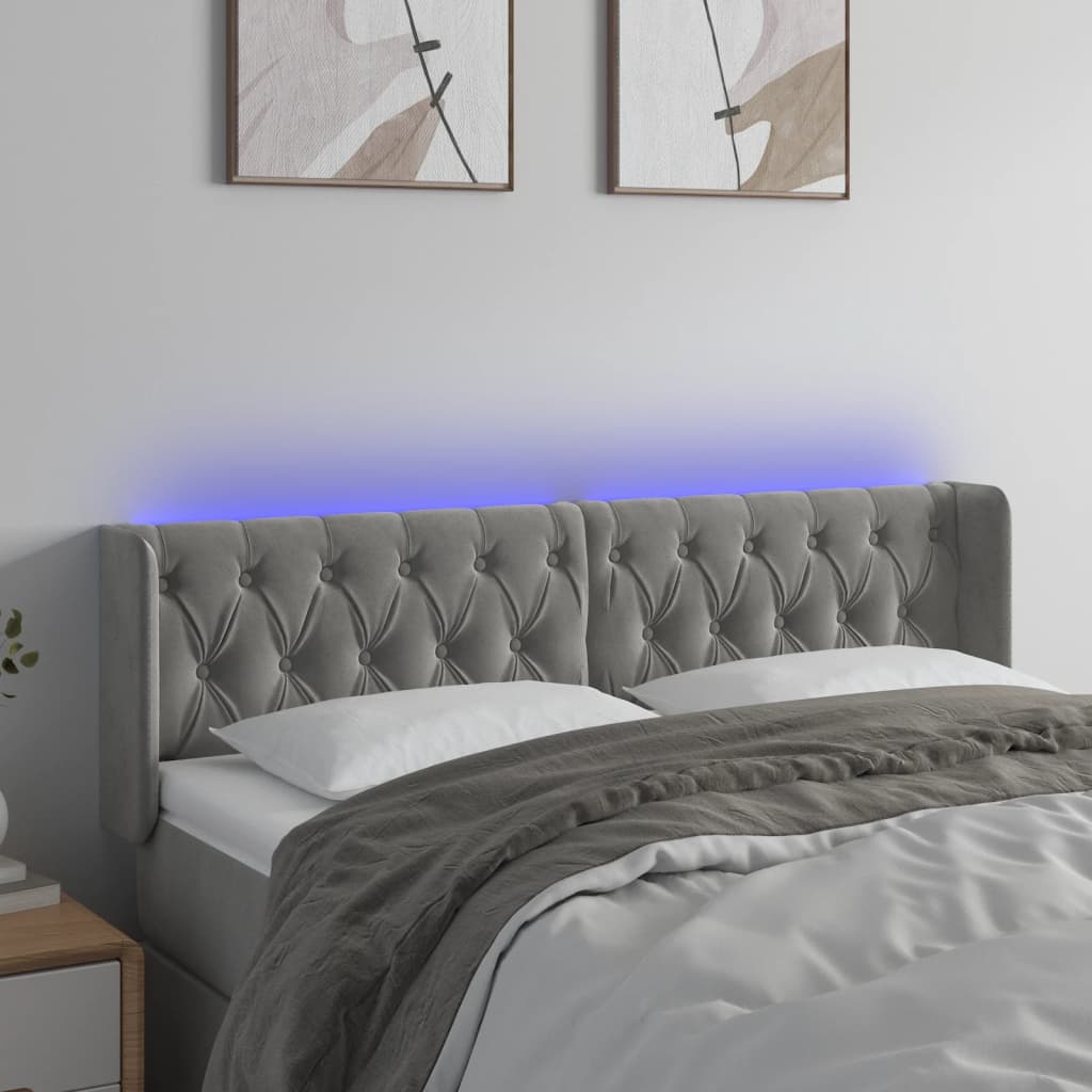 LED Kopfteil Hellgrau 83x16x78/88 cm Samt