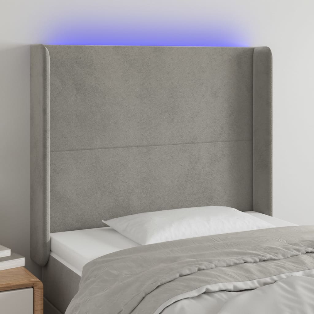 LED Kopfteil Hellgrau 83x16x78/88 cm Samt