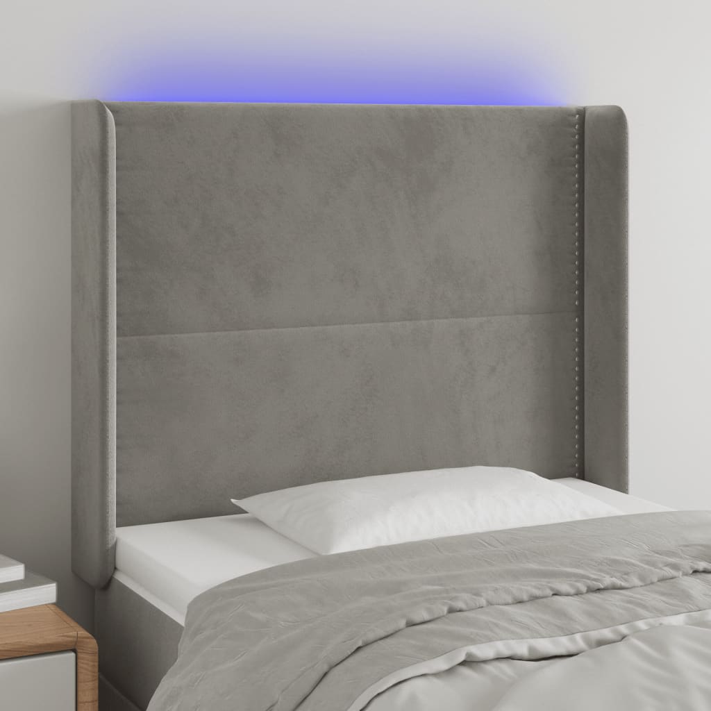 LED Kopfteil Hellgrau 83x16x78/88 cm Samt