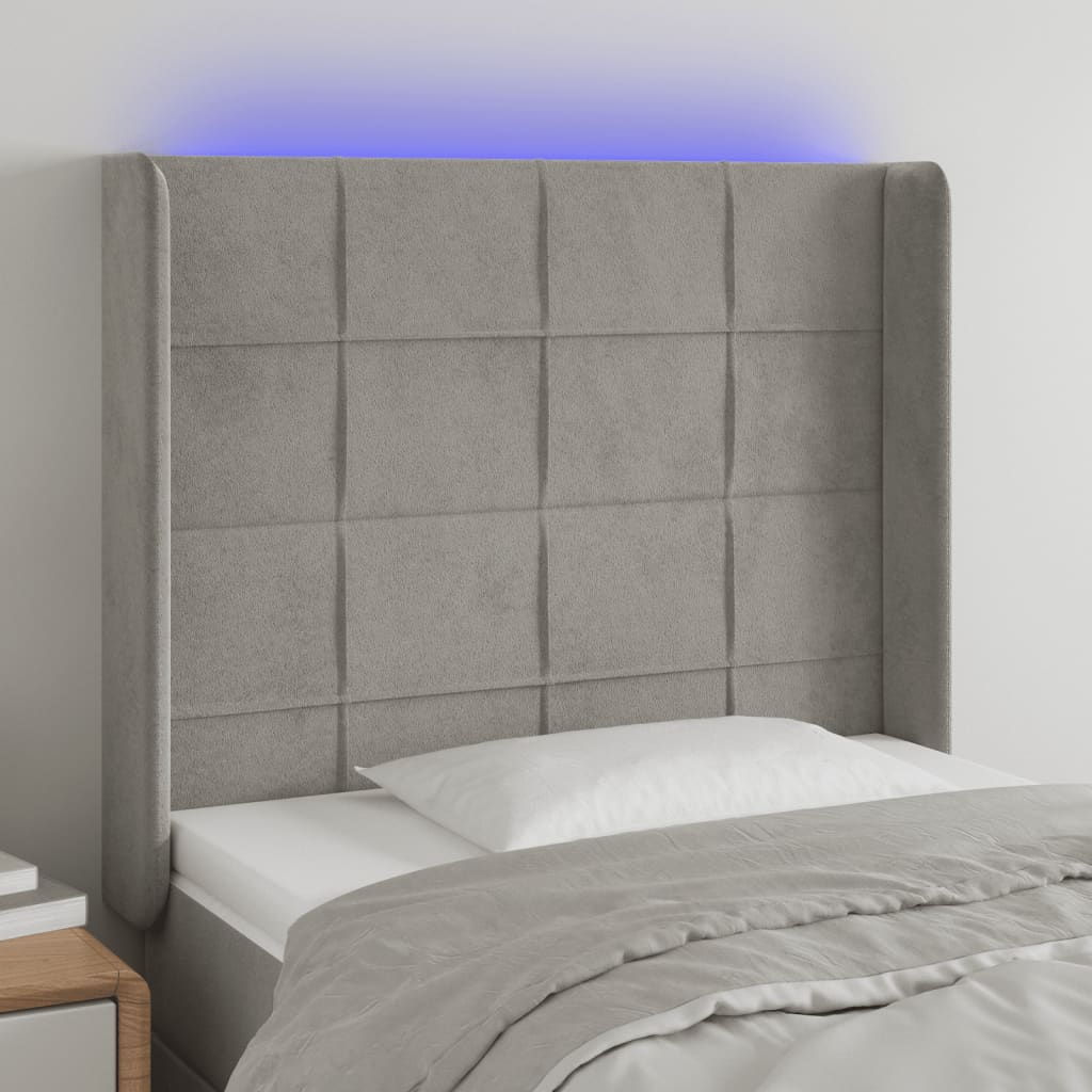 LED Kopfteil Hellgrau 83x16x78/88 cm Samt