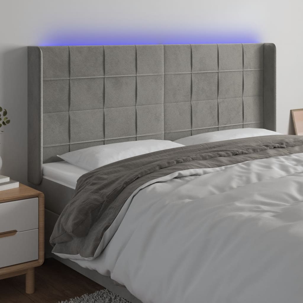 LED Kopfteil Hellgrau 83x16x78/88 cm Samt