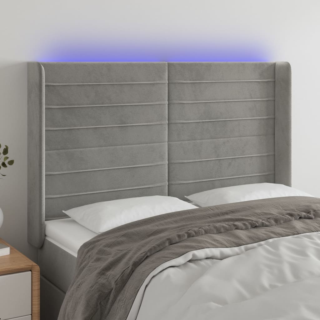 LED Kopfteil Hellgrau 83x16x78/88 cm Samt